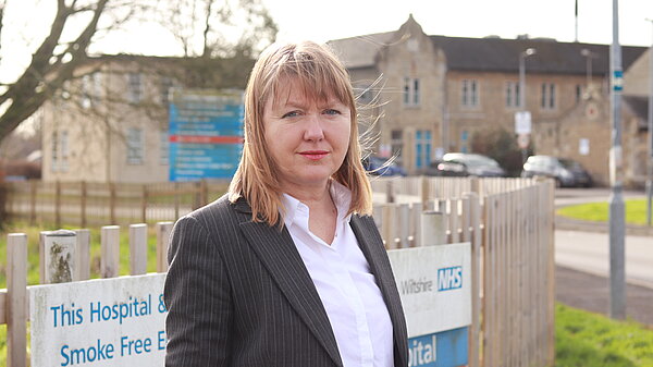 Sarah outside hospital