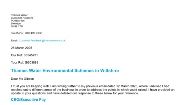 Letter from Thames Water