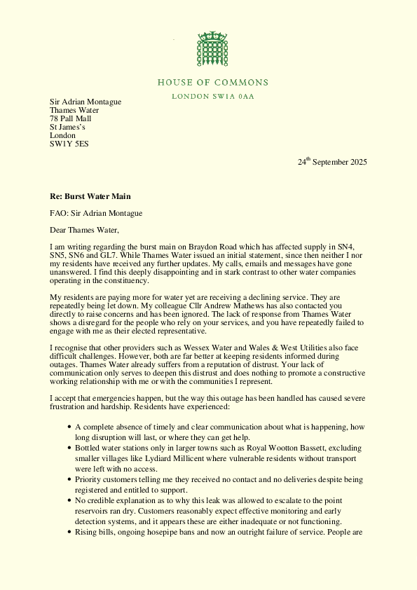 2025-09-24 Letter to Thames Water